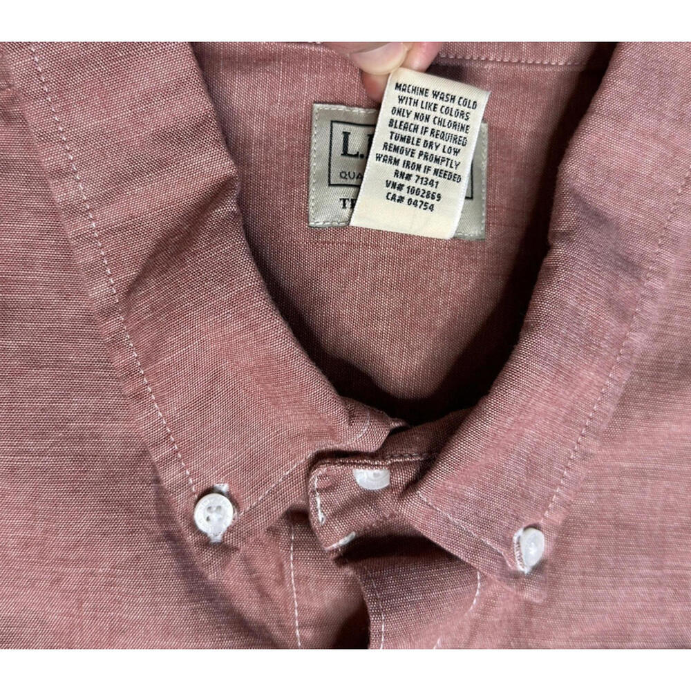 Lot of 2 LL Bean Mens L Tall Traditional Fit Blue Red Chambray Button Down Shirt - Picture 5 of 9